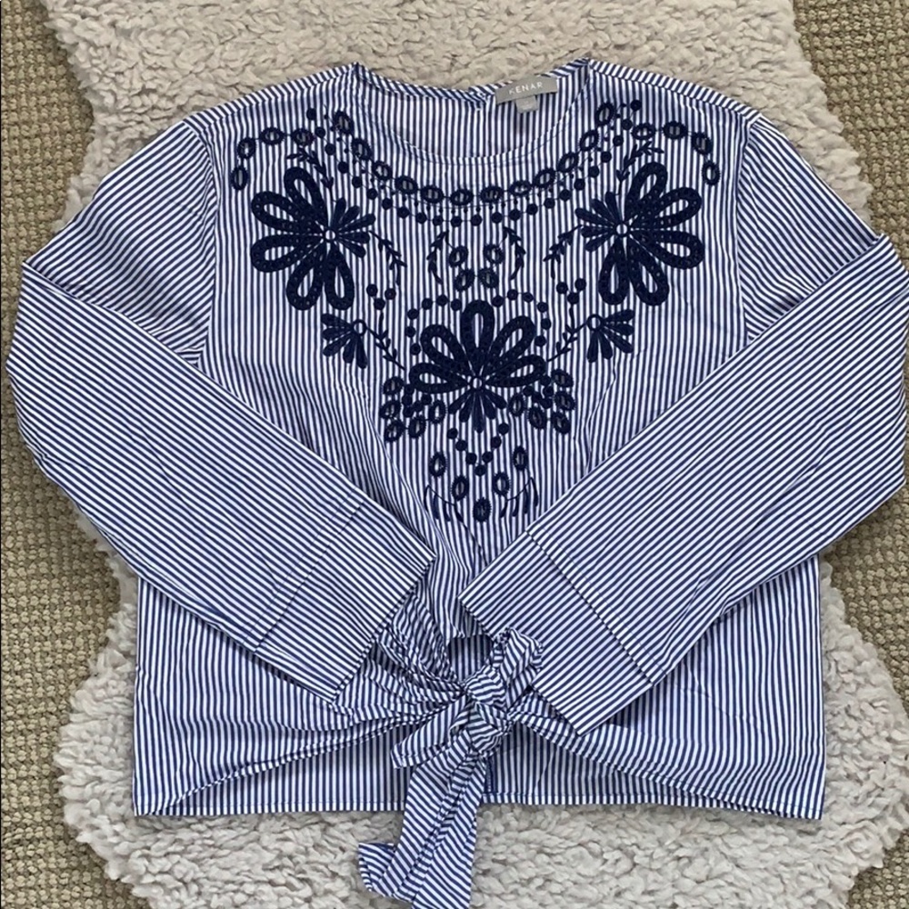 KENAR - Striped Tie-Front Top with Embroidery 💙